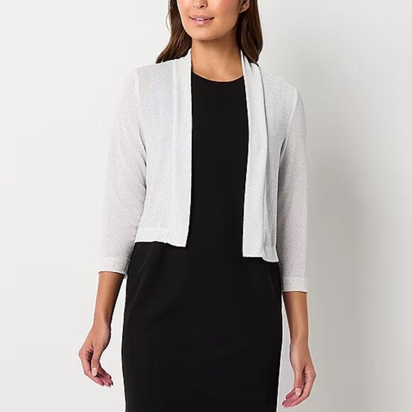 Perceptions Glitter Womens 3/4 Sleeve Shrug - White Sz Medium 925159 - Picture 1 of 2